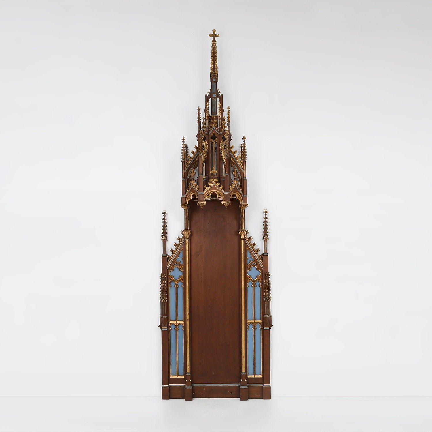 A French polychrome and gilt wooden neo-Gothic church steeple with niche for saint statue, ca. 1800-img